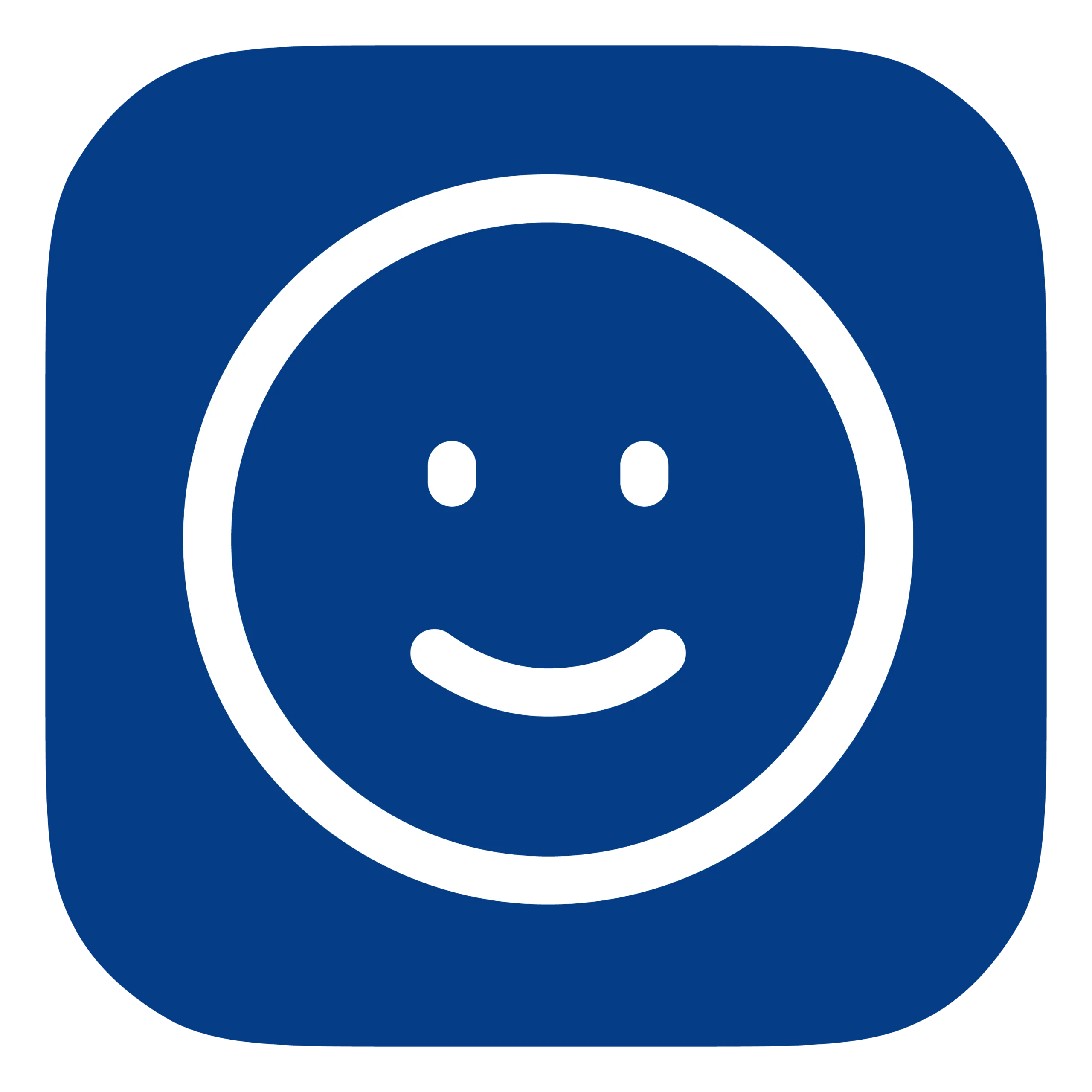 Weißes Smiley-Symbol auf dunkelblauem Hintergrund als Zeichen für Zufriedenheit und Lebensfreude.