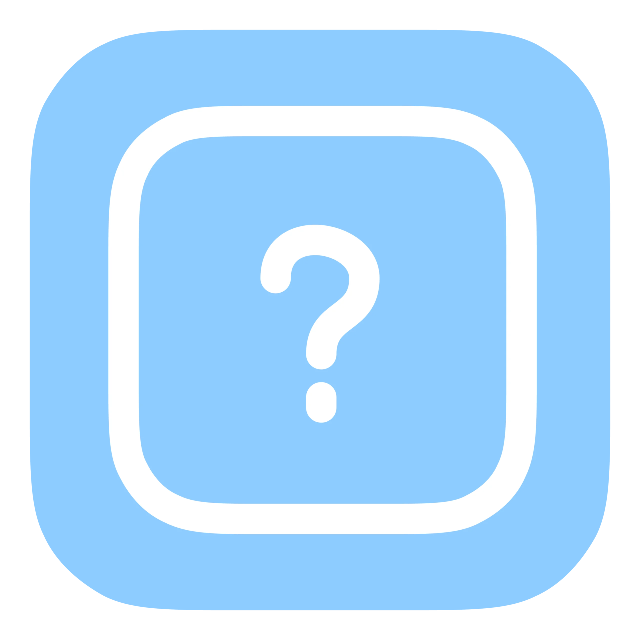 Weißes Fragezeichen in einem Quadrat auf hellblauem Hintergrund als Symbol für Fragen und Beratung.